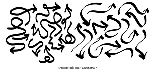 Hand drawn arrows set on a white background. Vector art.