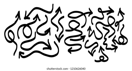 Hand drawn arrows set on a white background. Vector art.