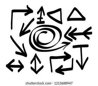Hand drawn arrows set on a white background. Vector art