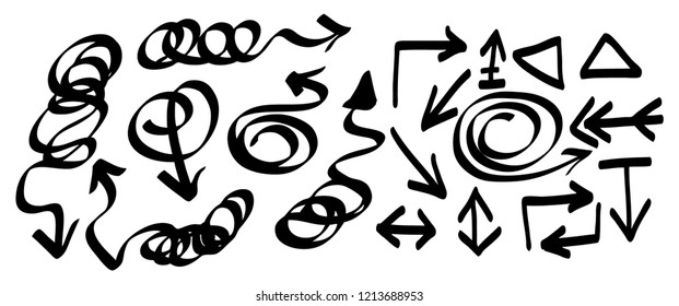 Hand drawn arrows set on a white background. Vector art
