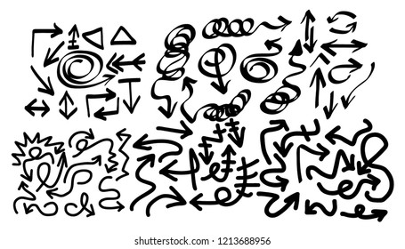 Hand drawn arrows set on a white background. Vector art