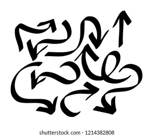 Hand drawn arrows set on a white background. Vector art.