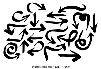 Hand drawn arrows set on a white background. Vector art
