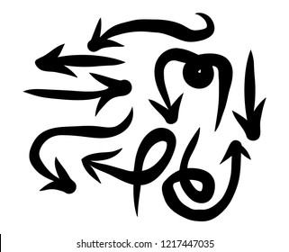 Hand drawn arrows set on a white background. Vector art