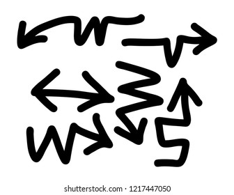 Hand drawn arrows set on a white background. Vector art