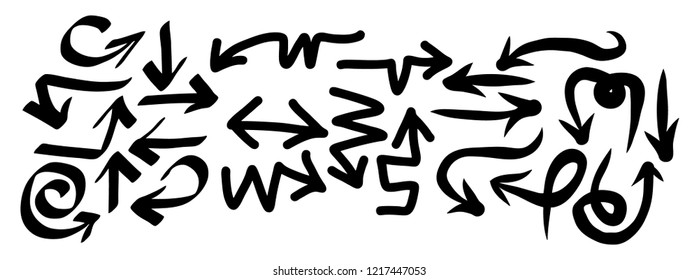 Hand drawn arrows set on a white background. Vector art