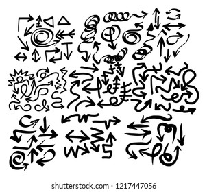 Hand drawn arrows set on a white background. Vector art