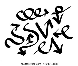 Hand drawn arrows set on a white background. Vector art