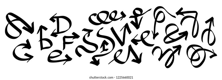 Hand drawn arrows set on a white background. Vector art