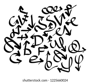 Hand drawn arrows set on a white background. Vector art