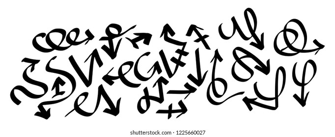 Hand drawn arrows set on a white background. Vector art