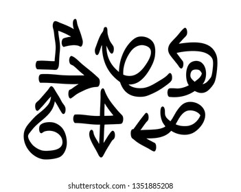 Hand drawn arrows set on a white background. Vector art