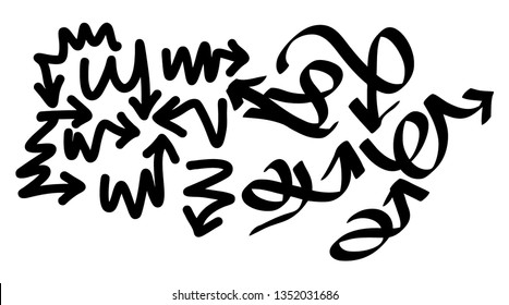 Hand drawn arrows set on a white background. Vector art