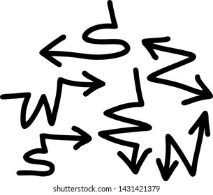Hand drawn arrows set on a white background. Vector art