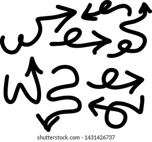 Hand drawn arrows set on a white background. Vector art