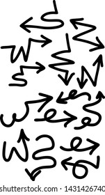 Hand drawn arrows set on a white background. Vector art