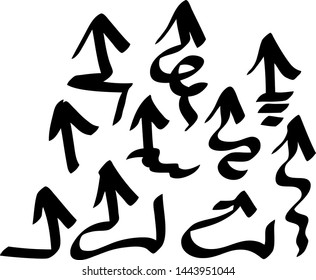 Hand drawn arrows set on a white background. Vector art