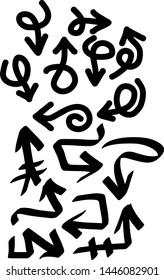 Hand drawn arrows set on a white background. Vector art