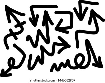 Hand drawn arrows set on a white background. Vector art