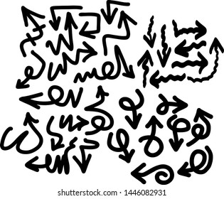 Hand drawn arrows set on a white background. Vector art