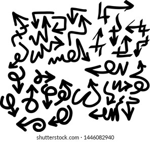 Hand drawn arrows set on a white background. Vector art