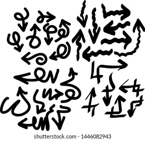 Hand drawn arrows set on a white background. Vector art