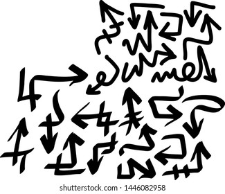 Hand drawn arrows set on a white background. Vector art