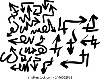 Hand drawn arrows set on a white background. Vector art