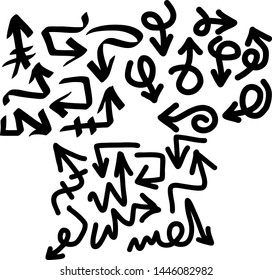 Hand drawn arrows set on a white background. Vector art