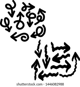 Hand drawn arrows set on a white background. Vector art