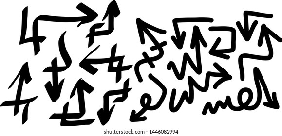 Hand drawn arrows set on a white background. Vector art