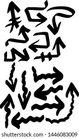 Hand drawn arrows set on a white background. Vector art