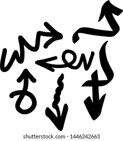 Hand drawn arrows set on a white background. Vector art