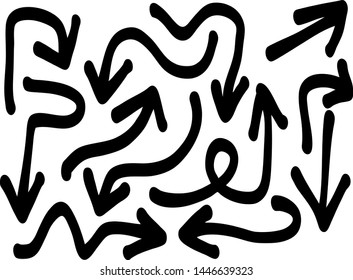 Hand drawn arrows set on a white background. Vector art