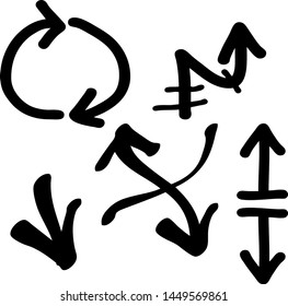 Hand drawn arrows set on a white background. Vector art