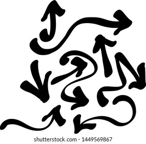 Hand drawn arrows set on a white background. Vector art