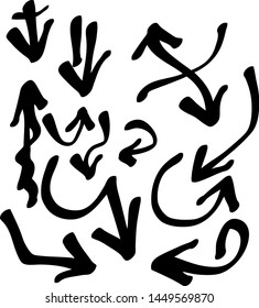 Hand drawn arrows set on a white background. Vector art