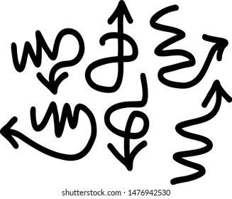 Hand drawn arrows set on a white background. Vector art