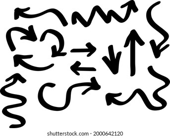 Hand drawn arrows set on a white background. Vector art