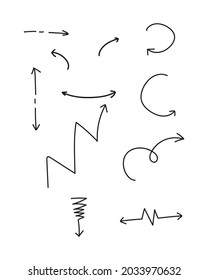  Hand drawn arrows set on a white background. Illustration Vector.