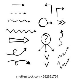 Hand drawn arrows set on a white background, vector illustration