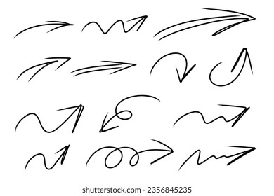 Arcos dibujados a mano. Esbozar marca de la flecha de la brocha del doodle marca subrayado. Ilustración vectorial a mano alzada aislada en fondo blanco.