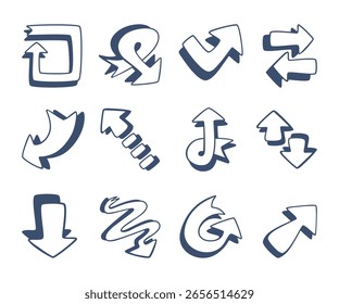 Conjunto de flechas dibujadas a mano Ilustración vectorial de stock