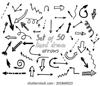 Hand drawn arrows set. Vector illustration.