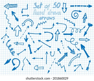 Hand drawn arrows set. Vector illustration.