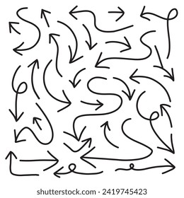 Hand drawn arrows set, vector illustration graphic design elements.