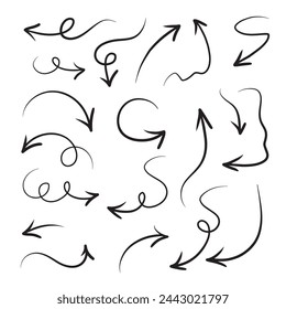 Hand drawn arrows set, vector illustration graphic design elements.