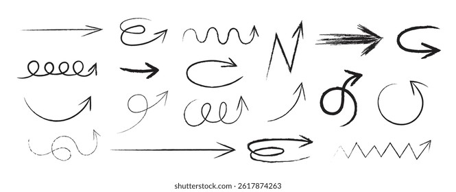 Hand Drawn Arrows Set vector collection, Grunge arrow brush drawn, doodle symbols decorative element design illustration