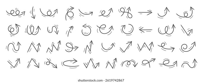 Hand Drawn Arrows Set vector collection, Grunge arrow brush drawn, doodle symbols decorative element design illustration