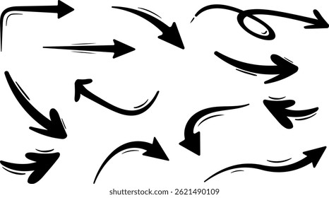 Hand drawn arrows set. Vector doodle icon.	